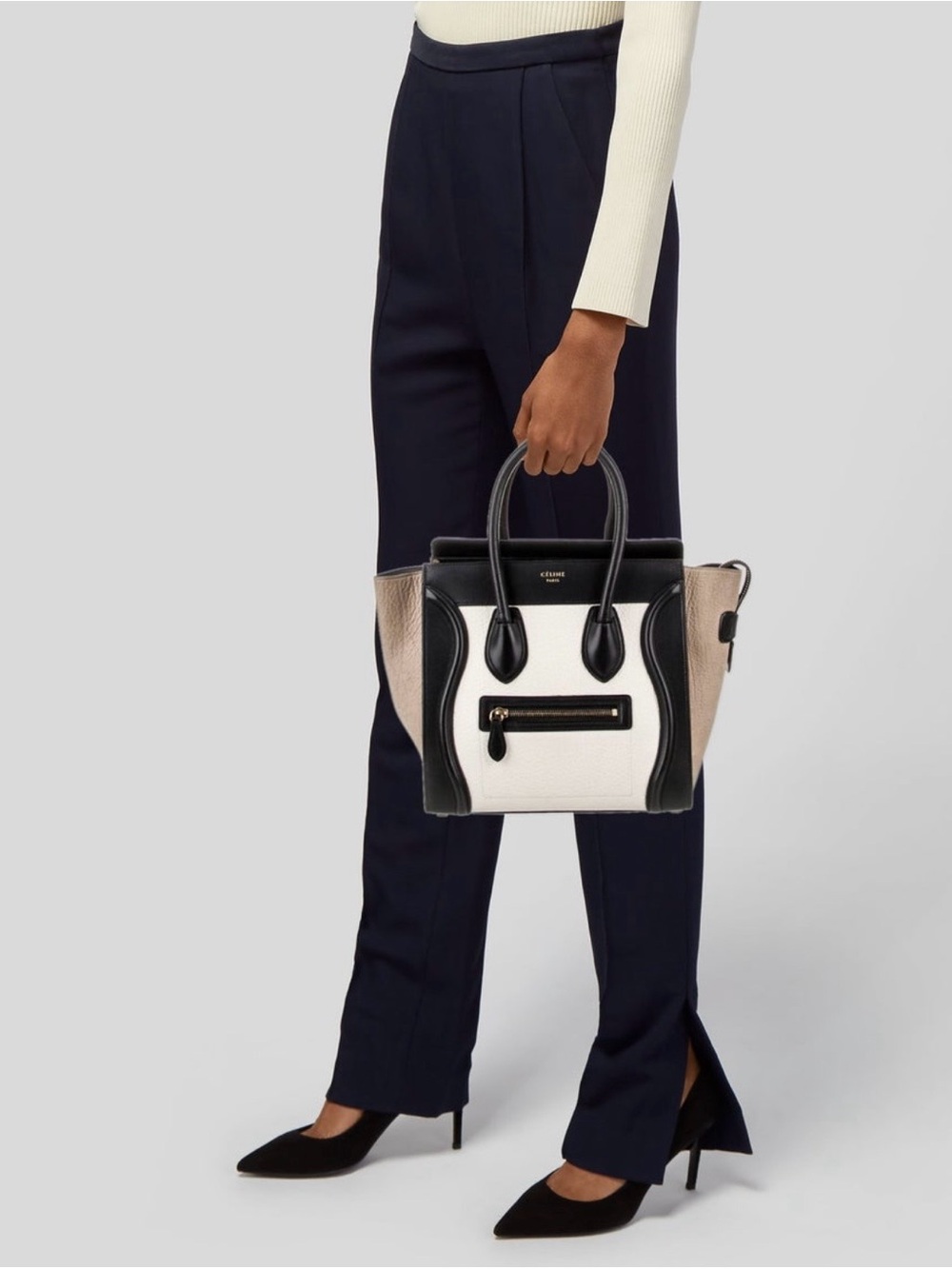 Celine Black, White and Taupe Micro Luggage Tote